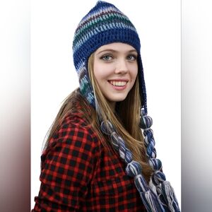 Cheveux Nepal Handmade Ear Flaps Wool Fleece Lined Winter Hat New with Tags